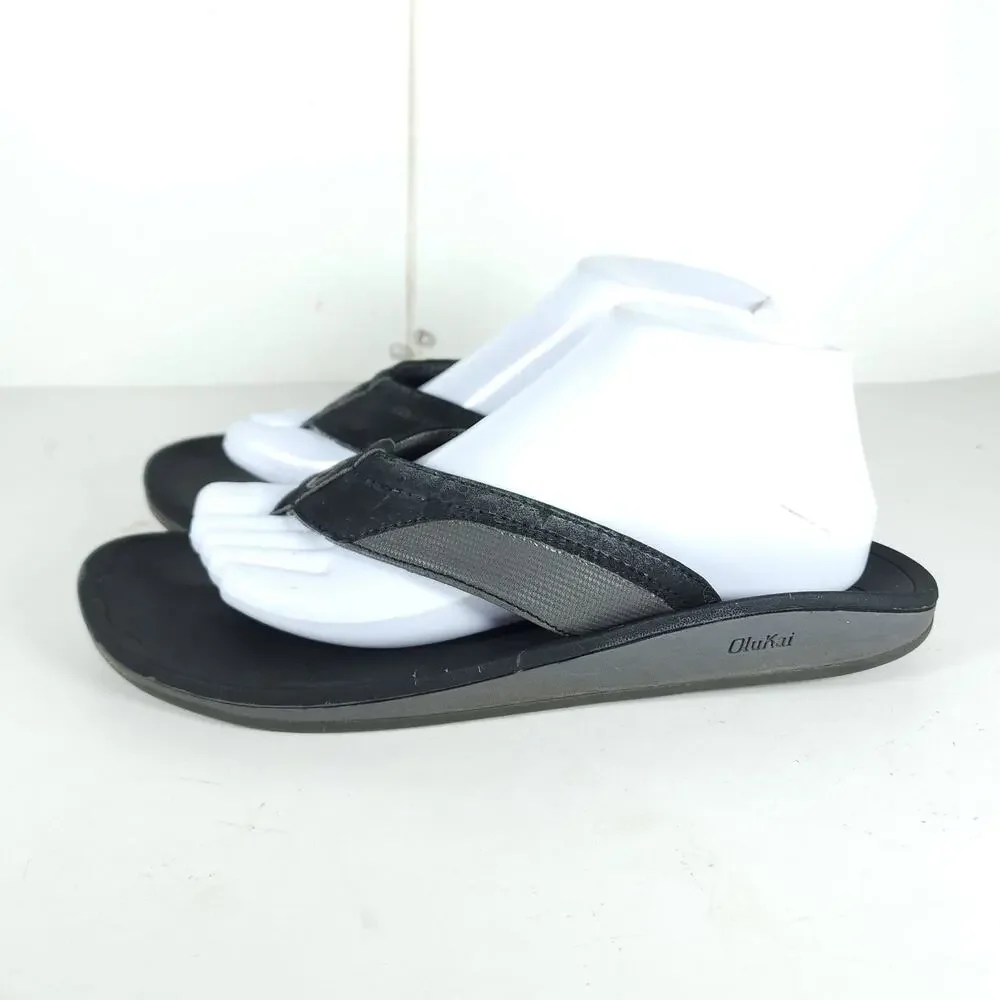 Olukai Men's Ohana US9? Black Gray Slip On Flat Thong Sandals